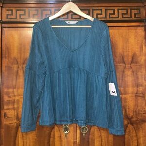 SO Juniors M Long Sleeve Knit Peplum Top Night Blue V-Neck NWT